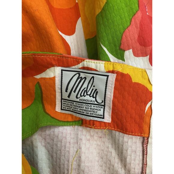 Vtg 60s 70s Malia Honolulu Maxi Dress Psychedelic Floral Sun Neon Hawaiian XS S - Picture 5 of 10